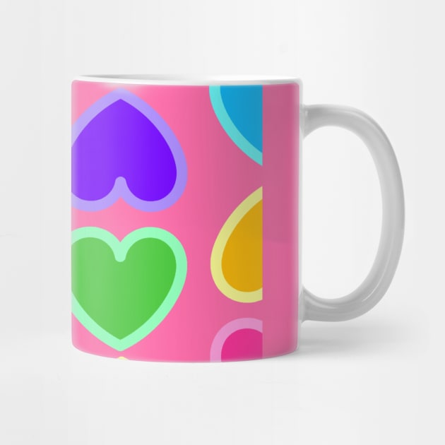 Bright Colourful Hearts on a Vibrant Pink Background by OneThreeSix